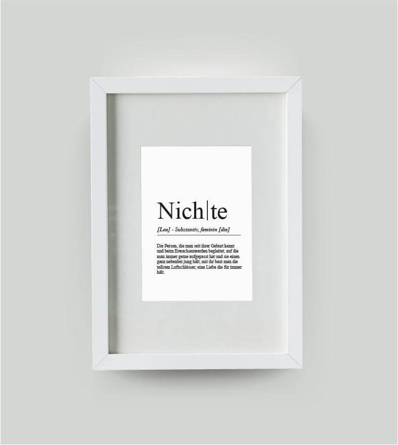 Personalisiertes Bild “Definition NICHTE”, DIN 13x18cm, mit Rahmen weiß 21x30cm, ohne Passepartout