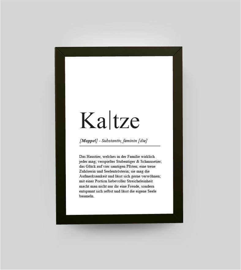 Personalisiertes Bild “Definition KATZE”, DIN 13x18cm, mit Rahmen weiß 21x30cm, ohne Passepartout, Copyright: 321geschenke.de