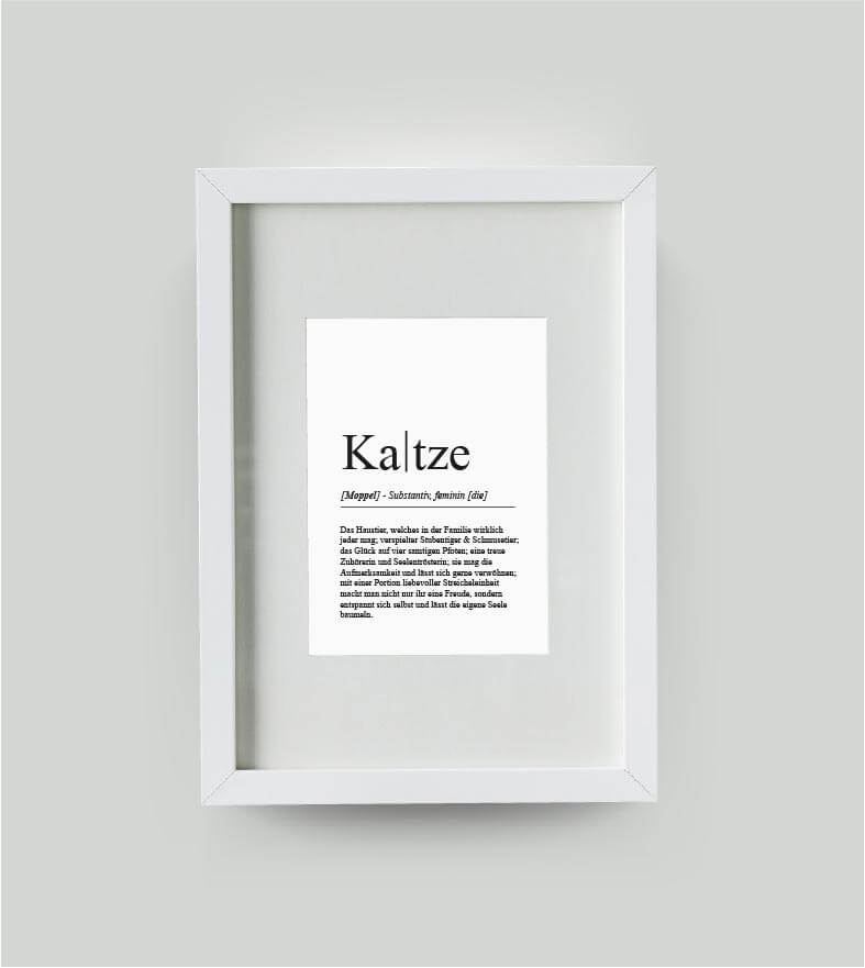 Personalisiertes Bild “Definition KATZE”, DIN A4, mit Rahmen schwarz 21x30cm, ohne Passepartout, Copyright: 321geschenke.de