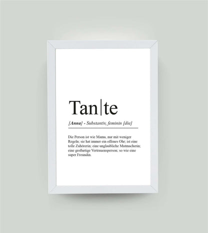 Personalisiertes Bild “Definition TANTE”, DIN A4, mit Rahmen weiß 21x30cm, ohne Passepartout, Copyright: 321geschenke.de