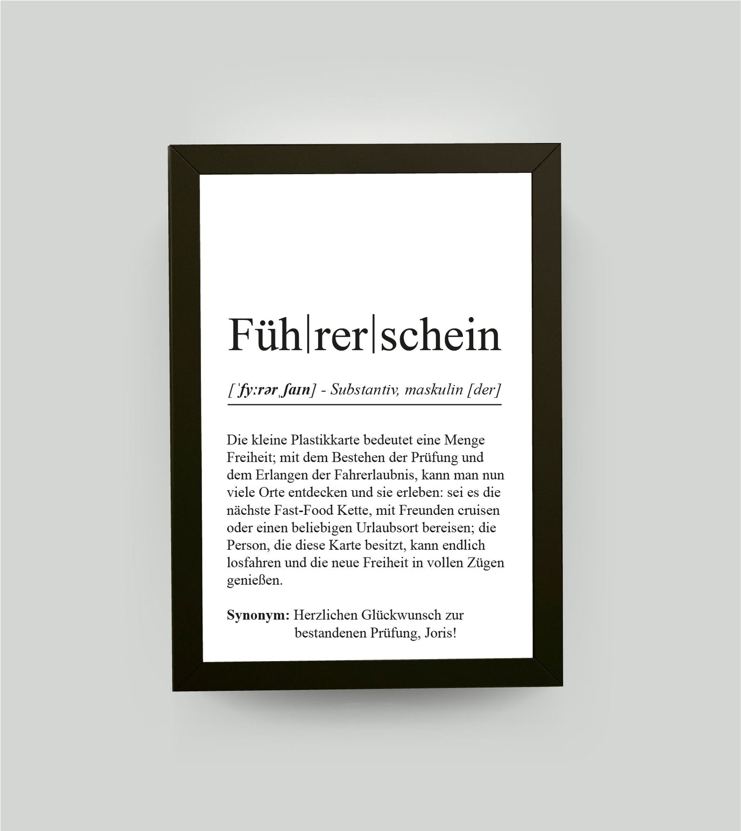 Personalisiertes Bild “Definition FÜHRERSCHEIN”, Bildgröße: DIN A4, Bilderrahmen: Bilderrahmen schwarz, Copyright: 321geschenke.de