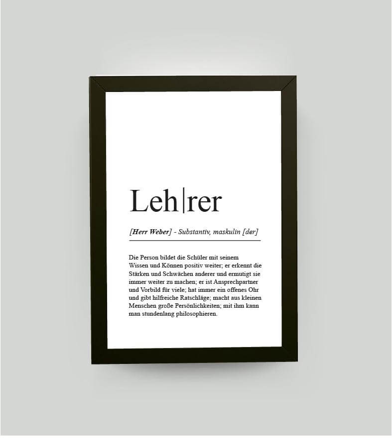 Personalisiertes Bild “Definition LEHRER”, DIN A4, mit Rahmen schwarz 21x30cm, ohne Passepartout