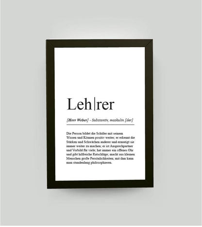 Personalisiertes Bild “Definition LEHRER”, DIN A4, mit Rahmen schwarz 21x30cm, ohne Passepartout, Copyright: 321geschenke.de