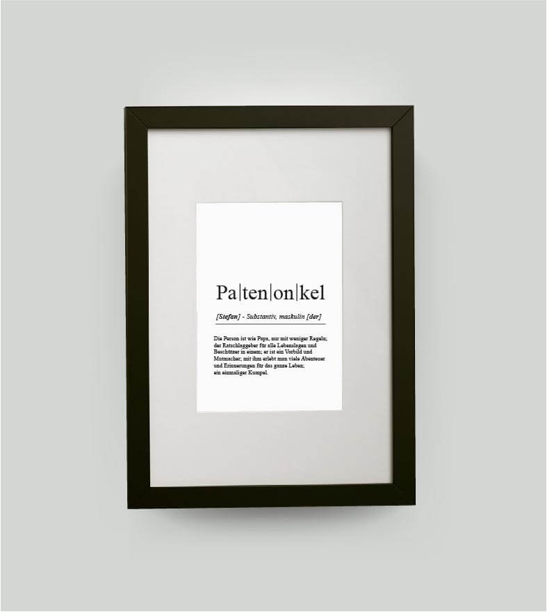 Personalisiertes Bild “Definition PATENONKEL”, DIN 13x18cm, mit Rahmen schwarz 21x30cm, ohne Passepartout