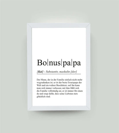 Personalisiertes Bild "Definition" - BONUSMAMA, Bildfarbe: Weiß, Bildgröße: 13x18cm, DIN A4, DIN A3, Bilderrahmen: Bilderrahmen weiß ohne Passepartout, Copyright:321geschenke.de