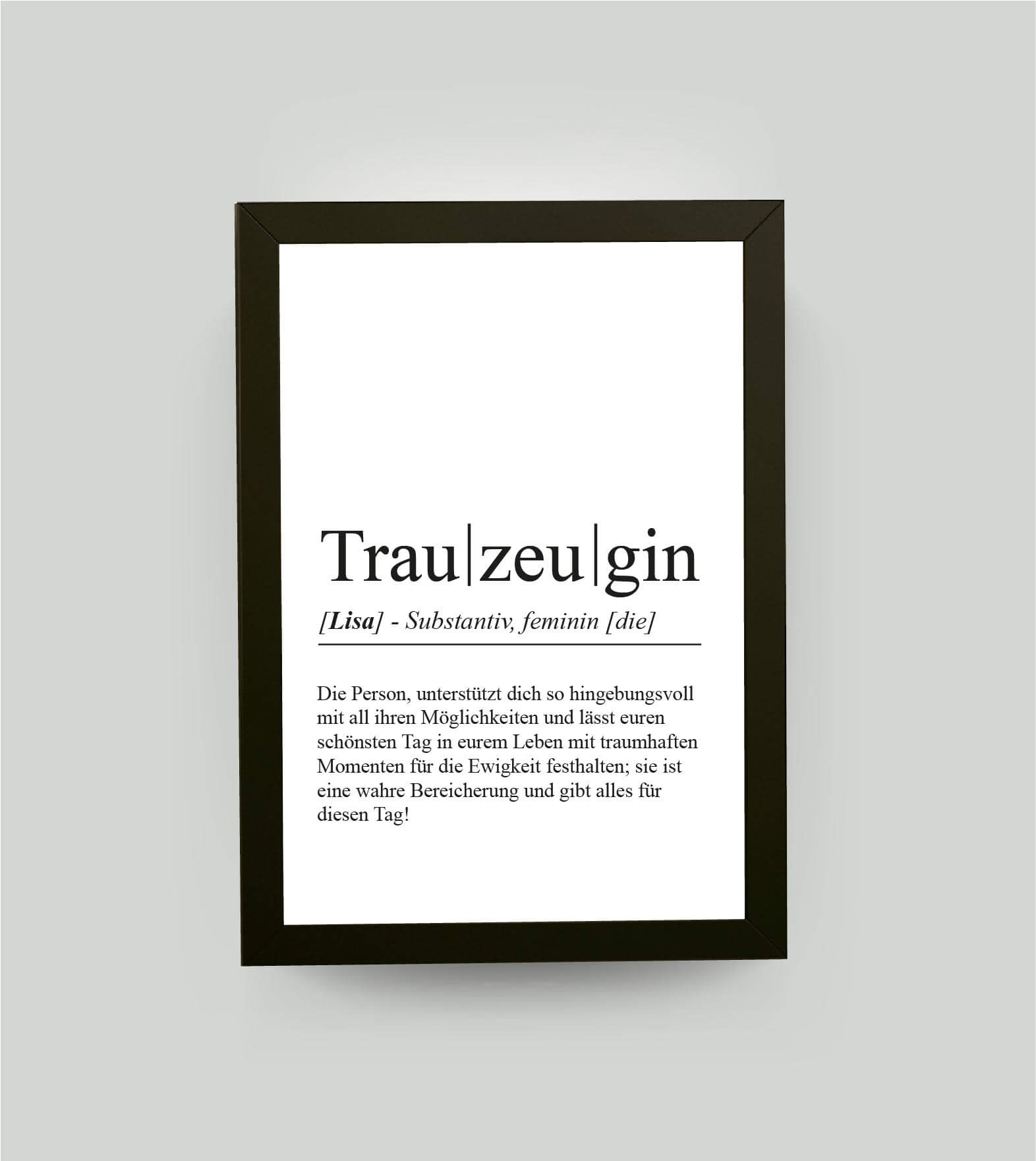 Personalisiertes Bild “Definition TRAUZEUGIN”, Bildgröße: 13x18cm, Bilderrahmen: Bilderrahmen schwarz ohne Passepartout, , Copyright: 321geschenke.de