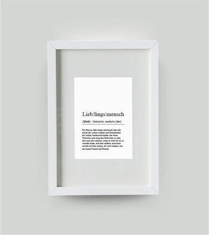 Personalisiertes Bild “Definition LIEBLINGSMENSCH”, DIN 13x18cm, mit Rahmen weiß 21x30cm, ohne Passepartout, Copyright: 321geschenke.de