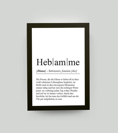 Personalisiertes Bild “Definition HEBAMME”, DIN A4, mit Rahmen schwarz 21x30cm, ohne Passepartout, Copyright: 321geschenke.de