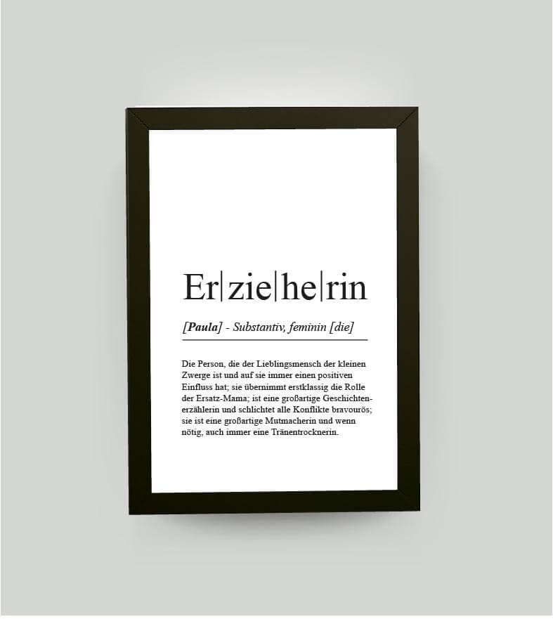 Personalisiertes Bild “Definition ERZIEHERIN”, DIN A4, mit Rahmen schwarz 21x30cm, ohne Passepartout, Copyright: 321geschenke.de
