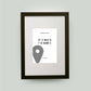 Personalisiertes Bild "HOME SWEET HOME GPS" in weiß, 13x18cm, mit Rahmen schwarz 21x30cm, mit Passepartout