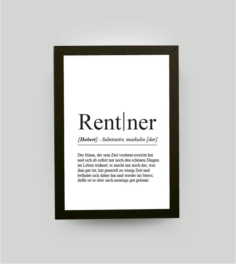 Personalisiertes Bild “Definition RENTNER”, DIN A4, mit Rahmen schwarz 21x30cm, ohne Passepartout