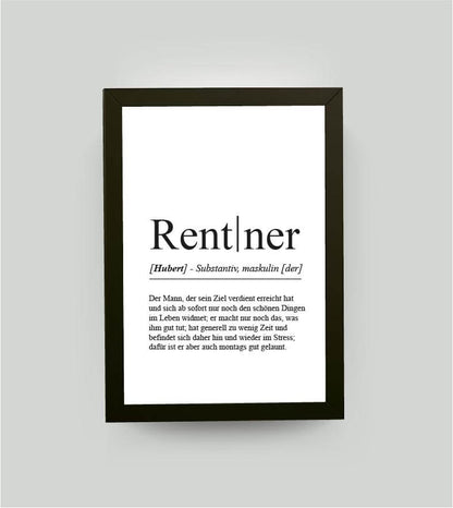 Personalisiertes Bild “Definition RENTNER”, DIN A4, mit Rahmen schwarz 21x30cm, ohne Passepartout, Copyright: 321geschenke.de