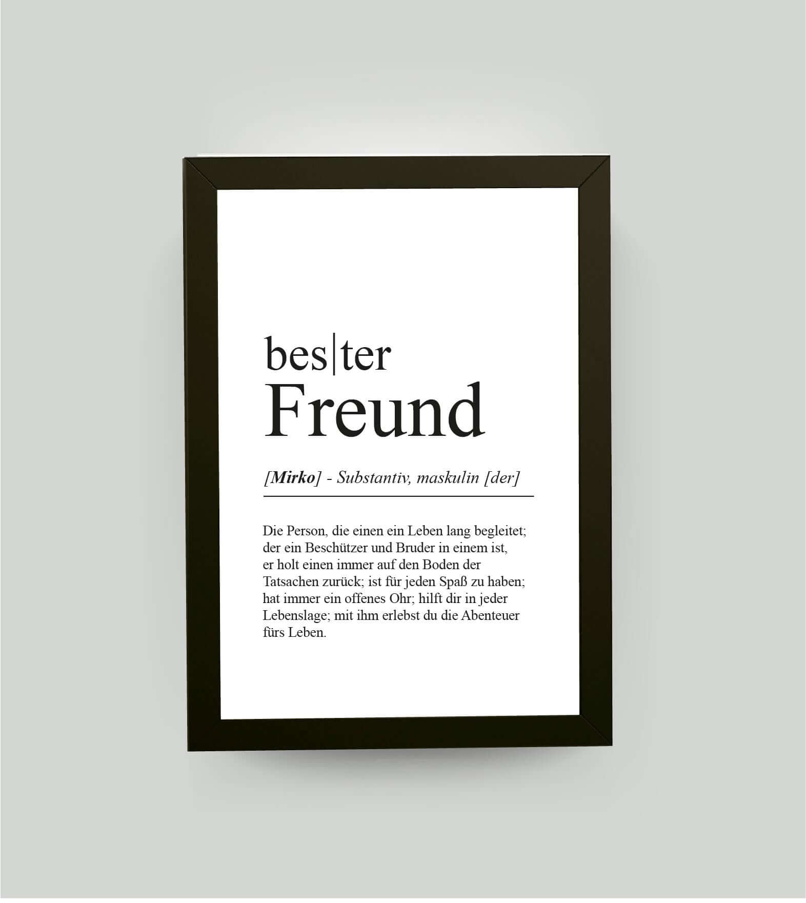 Personalisiertes Bild “Definition BESTER FREUND”, DIN A4, mit Rahmen schwarz 21x30cm, ohne Passepartout
