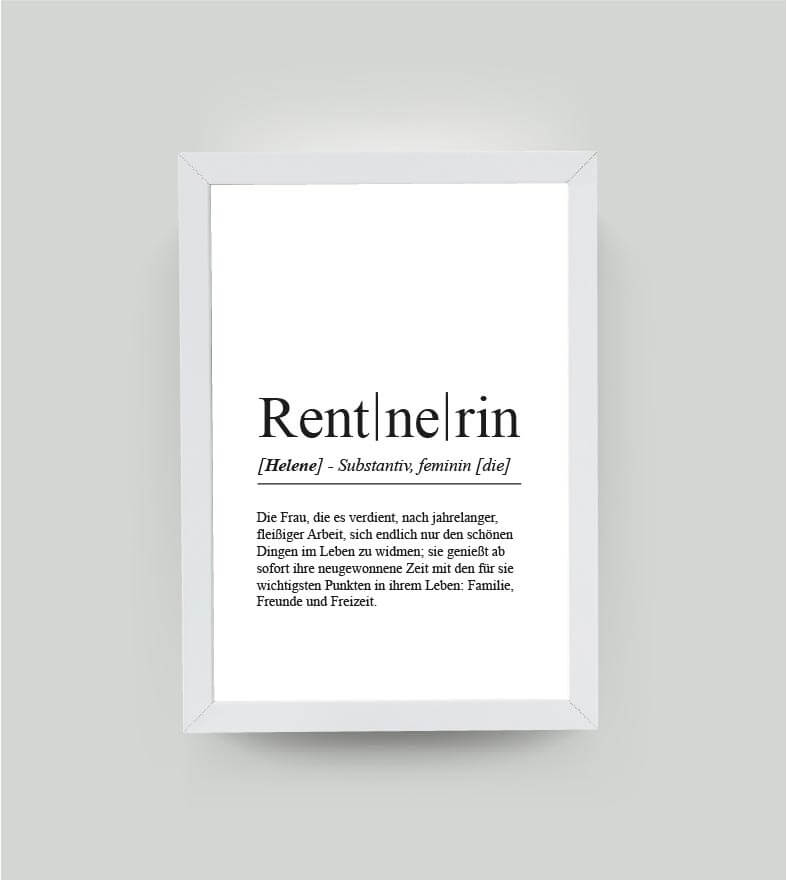 Personalisiertes Bild “Definition RENTNERIN”, DIN A4, mit Rahmen weiß 21x30cm, ohne Passepartout