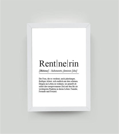 Personalisiertes Bild “Definition RENTNERIN”, DIN A4, mit Rahmen weiß 21x30cm, ohne Passepartout, Copyright: 321geschenke.de