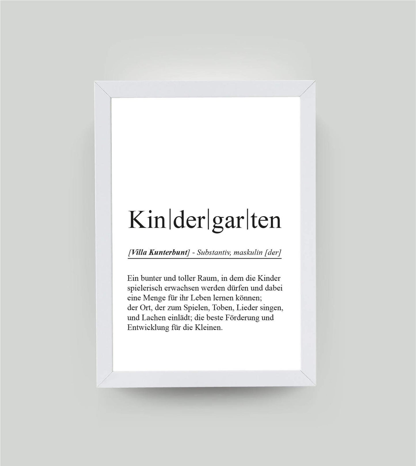 Personalisiertes Bild “Definition KINDERGARTEN”, DIN A4, mit Rahmen weiß 21x30cm, ohne Passepartout, Copyright: 321geschenke.de