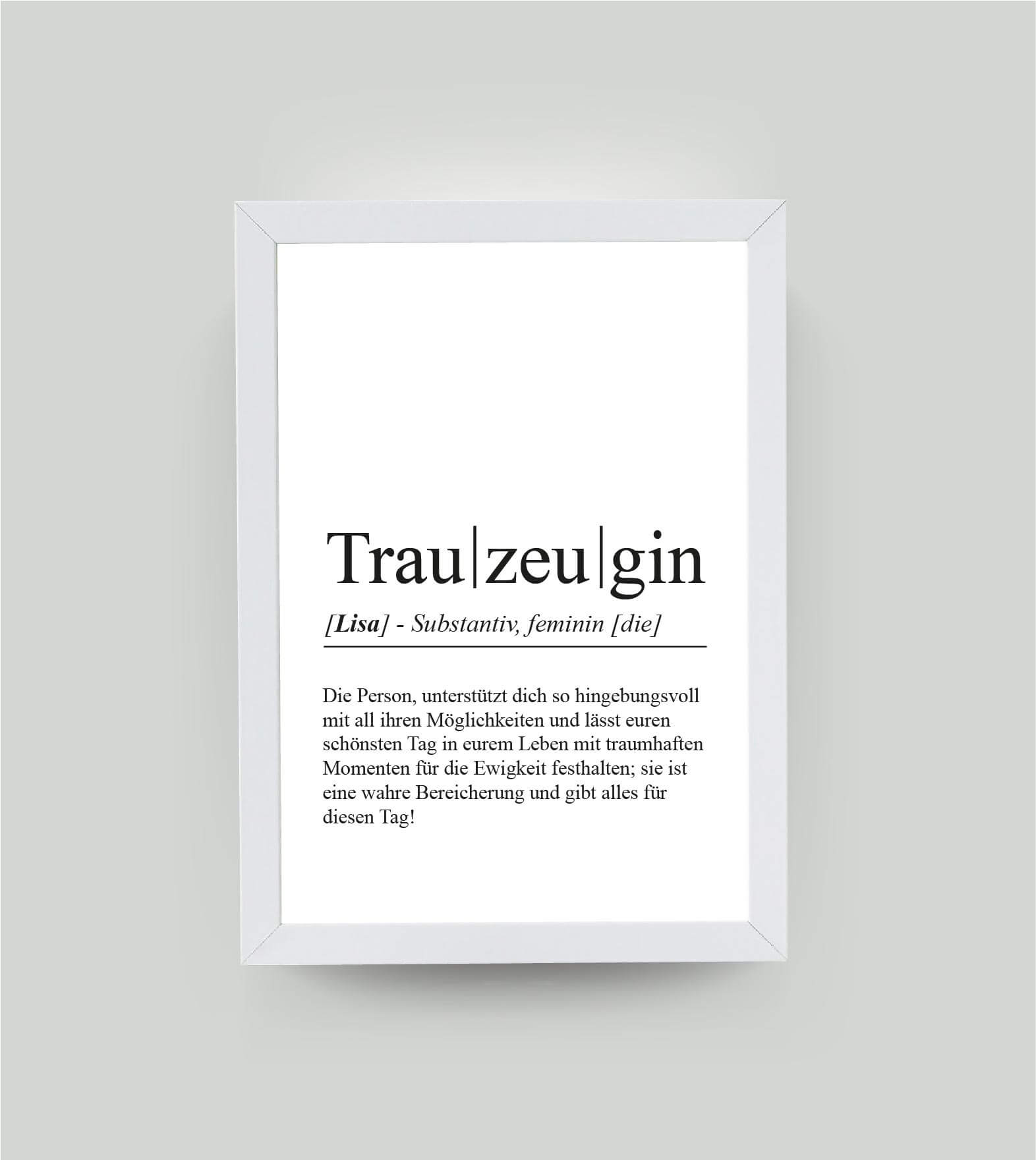 Personalisiertes Bild “Definition TRAUZEUGIN”, Bildgröße: 13x18cm, Bilderrahmen: Ohne Bilderrahmen, , Copyright: 321geschenke.de