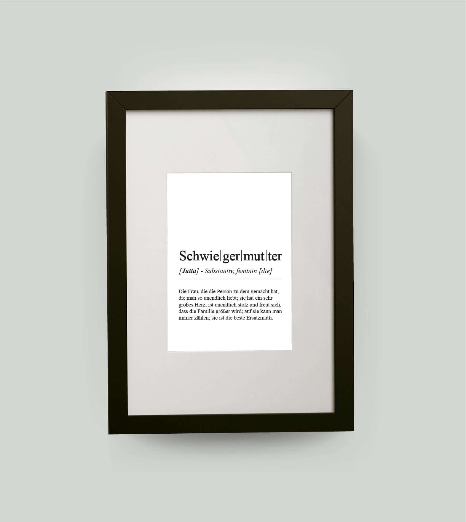 Personalisiertes Bild “Definition SCHWIEGERMUTTER”, DIN 13x18cm, mit Rahmen schwarz 21x30cm, ohne Passepartout