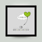 Personalisiertes Bild “Geburtsposter” Wolke mit Herzballon, Bildfarbe: Grün, Bildgröße: 25x25cm, Bilderrahmen: Bilderrahmen schwarz ohne Passepartout, Copyright: 321geschenke.de