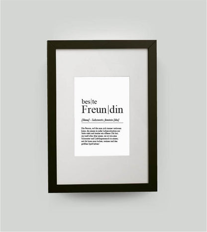 Personalisiertes Bild “Definition BESTE FREUNDIN”, DIN 13x18cm, mit Rahmen schwarz 21x30cm, ohne Passepartout