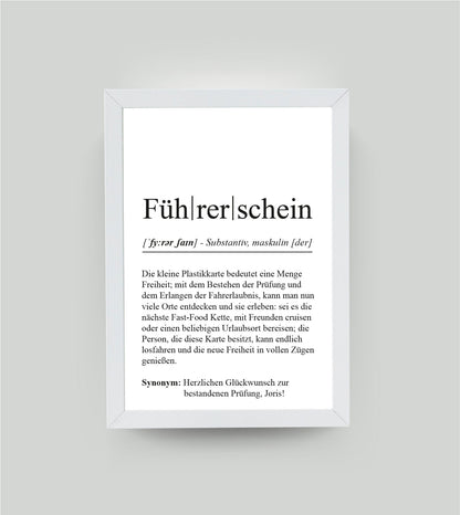 Personalisiertes Bild “Definition FÜHRERSCHEIN”, Bildgröße: DIN A4, Bilderrahmen: Bilderrahmen weiß, Copyright: 321geschenke.de