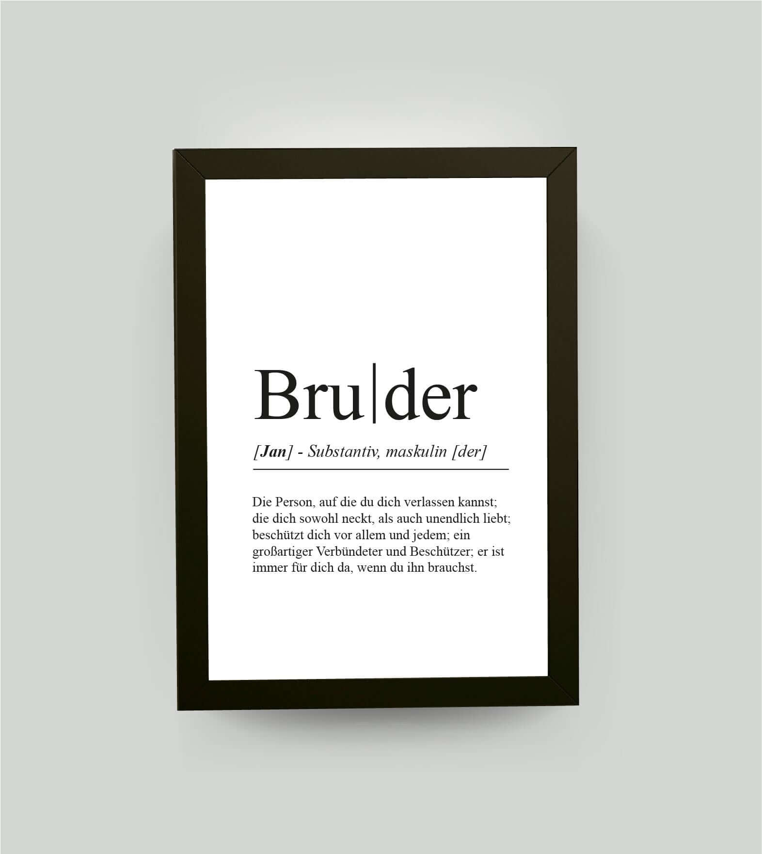 Personalisiertes Bild “Definition BRUDER”, DIN A4, mit Rahmen schwarz 21x30cm, ohne Passepartout