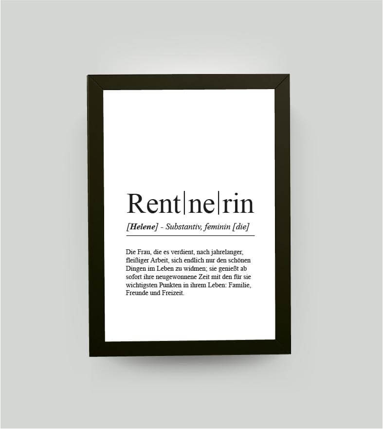 Personalisiertes Bild “Definition RENTNERIN”, DIN A4, mit Rahmen schwarz 21x30cm, ohne Passepartout, Copyright: 321geschenke.de