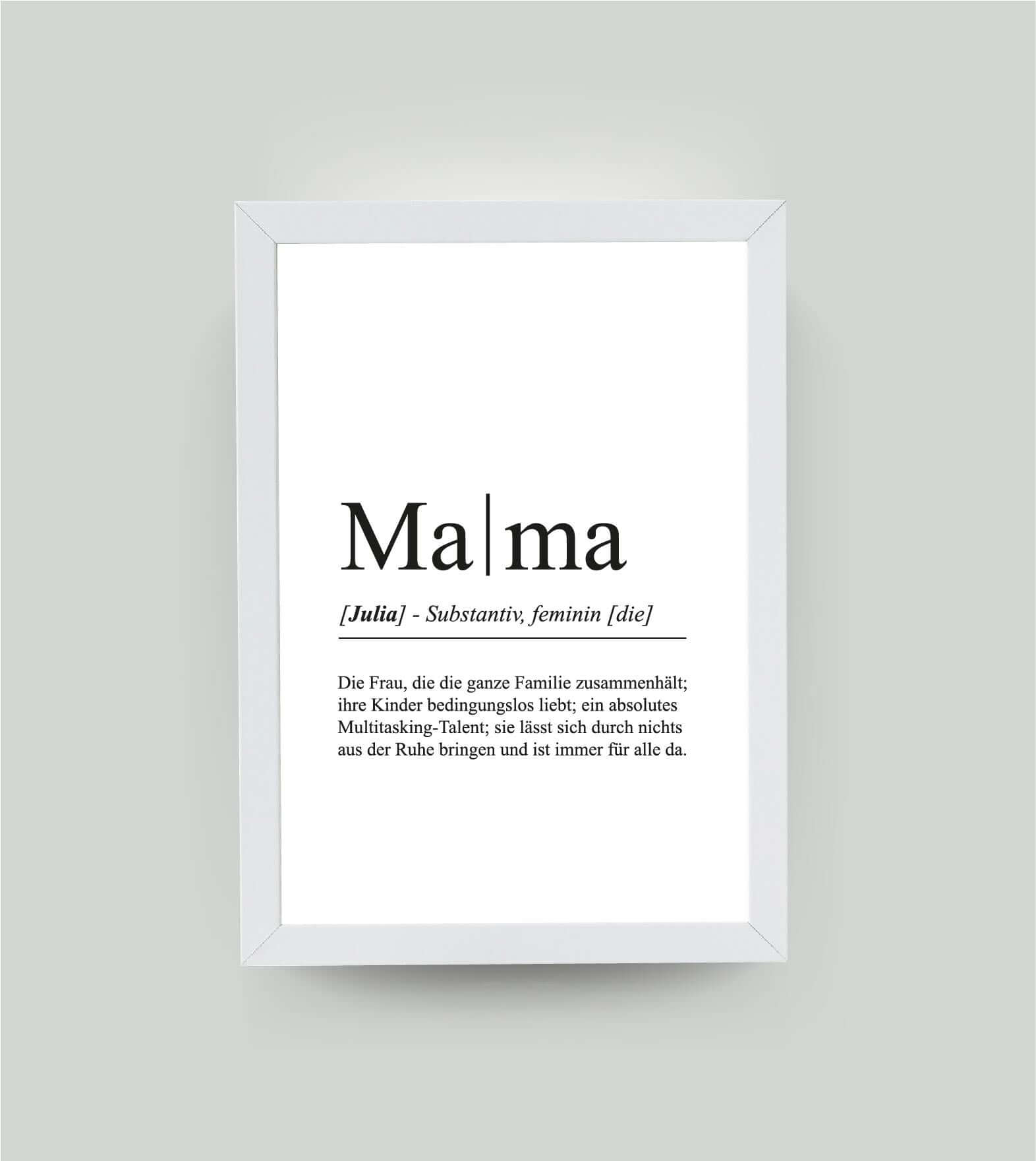 Personalisiertes Bild “Definition MAMA”, DIN A4, mit Rahmen weiß 21x30cm, ohne Passepartout, Copyright: 321geschenke.de