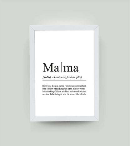 Personalisiertes Bild “Definition MAMA”, DIN A4, mit Rahmen weiß 21x30cm, ohne Passepartout