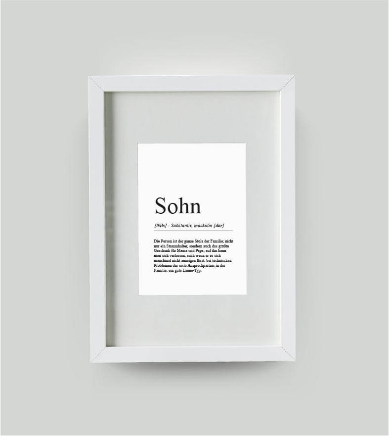 Personalisiertes Bild “Definition SOHN”, DIN 13x18cm, mit Rahmen weiß 21x30cm, ohne Passepartout