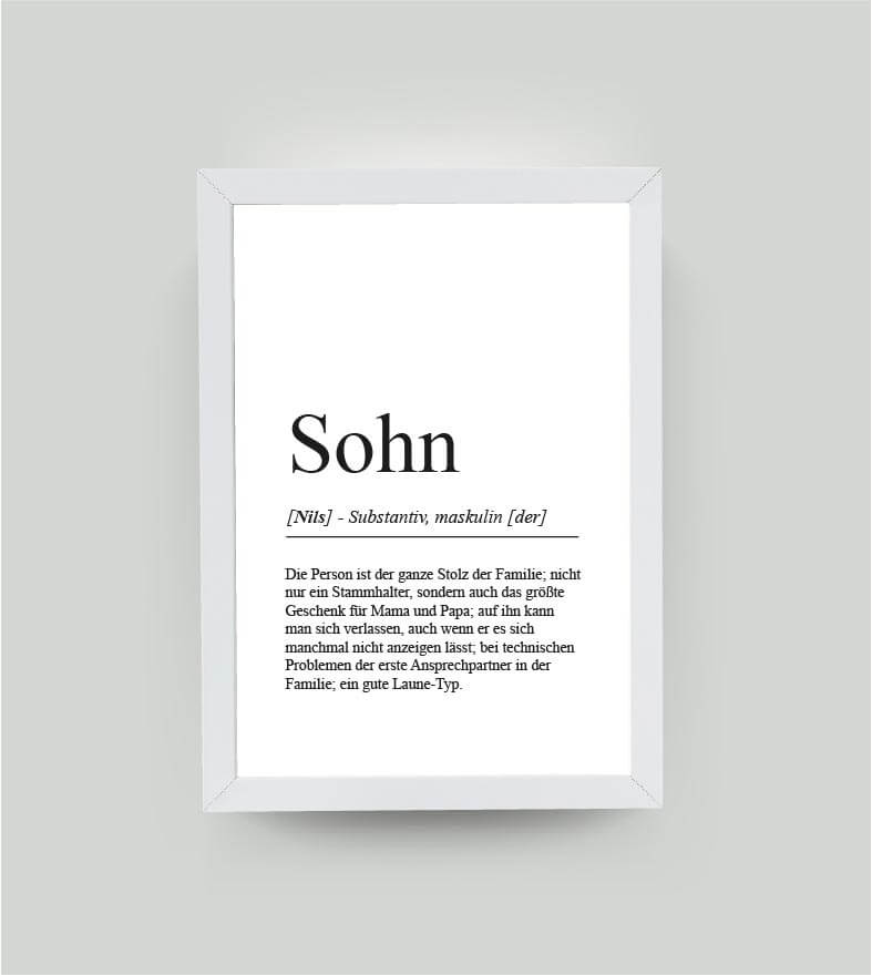 Personalisiertes Bild “Definition SOHN”, DIN A4, mit Rahmen weiß 21x30cm, ohne Passepartout, Copyright: 321geschenke.de
