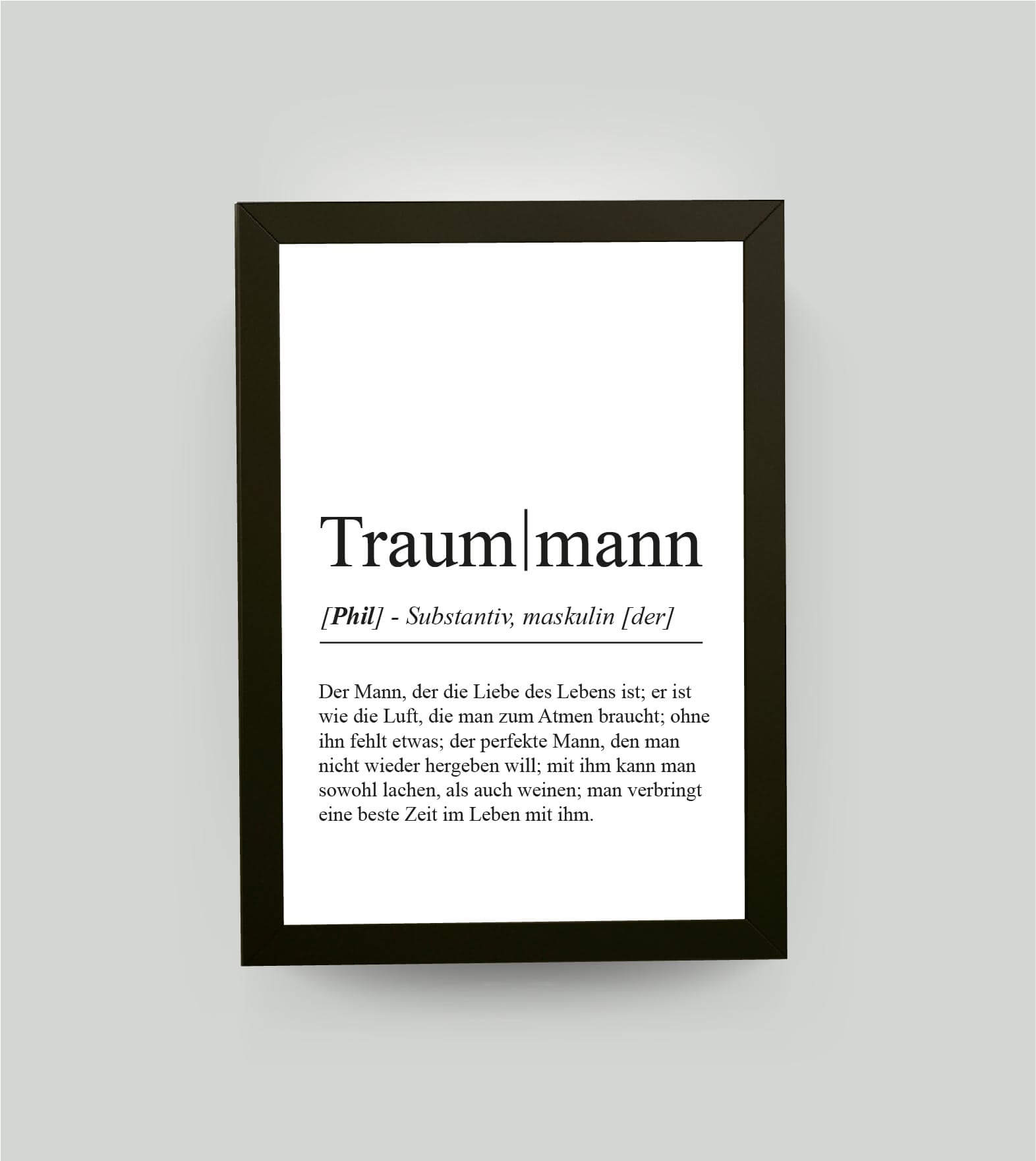 Personalisiertes Bild “Definition TRAUMMANN”, Bildgröße: 13x18cm, Bilderrahmen: Bilderrahmen schwarz ohne Passepartout, , Copyright: 321geschenke.de