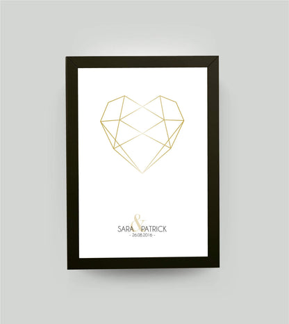 Personalisiertes Bild “Diamant”, Bildfarbe: Gold, Bildgröße: 13x18cm, Bilderrahmen: Bilderrahmen schwarz ohne Passepartout, Copyright: 321geschenke.de