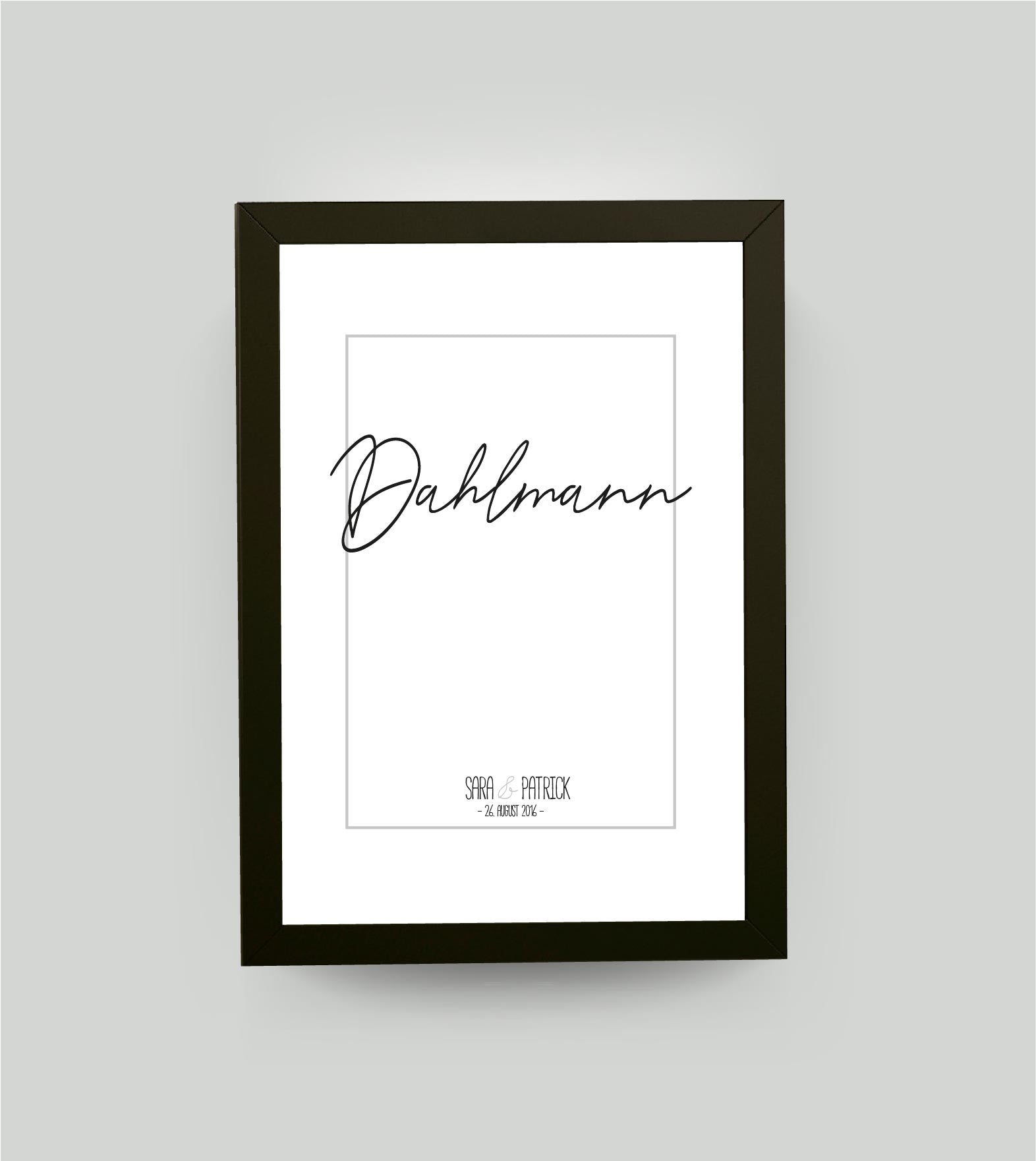 Personalisiertes Poster “Nachname”, Bildfarbe: Weiß, Bildgröße: 13x18cm, Bilderrahmen: Bilderrahmen schwarz ohne Passepartout, Copyright: 321geschenke.de