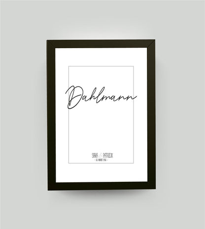 Personalisiertes Poster “Nachname”, Bildfarbe: Weiß, Bildgröße: 13x18cm, Bilderrahmen: Bilderrahmen schwarz ohne Passepartout, Copyright: 321geschenke.de