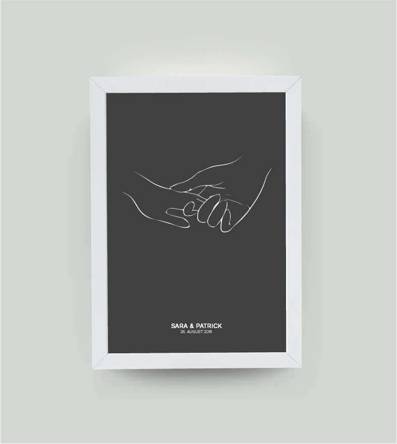 Personalisiertes Bild "FOREVER TOGETHER", Bildfarbe: Anthrazit/Schwarz, Bildgröße: 13x18cm, DIN A4, DIN A3, Bilderrahmen: Bilderrahmen weiß ohne Passepartout, Copyright:321geschenke.de