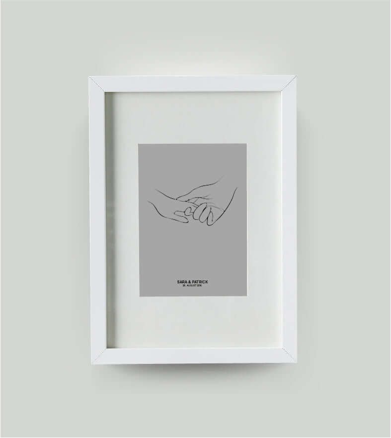 Personalisiertes Bild "FOREVER TOGETHER", Bildfarbe: Grau, Bildgröße: 13x18cm, DIN A4, DIN A3, Bilderrahmen: Bilderrahmen weiß mit Passepartout, Copyright:321geschenke.de