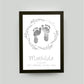 Personalisiertes Bild “Baby-Fußabdruck”, DIN A4, mit Rahmen schwarz 21x30cm, ohne Passepartout, Anwendungsbeispiel