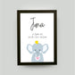 Personalisiertes Geburtsposter “ELEFANT mit Herz”, Motiv: Elefant, Bildgröße: 13x18cm, Bilderrahmen: Bilderrahmen schwarz ohne Passepartout, Copyright: 321geschenke.de Sonderanfertigung: Unsere Bilder nach euren Wünschen verändert.