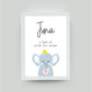 Personalisiertes Geburtsposter “ELEFANT mit Herz”, Motiv: Elefant, Bildgröße: 13x18cm, Bilderrahmen: Bilderrahmen weiß ohne Passepartout, Copyright: 321geschenke.de Sonderanfertigung: Unsere Bilder nach euren Wünschen verändert.