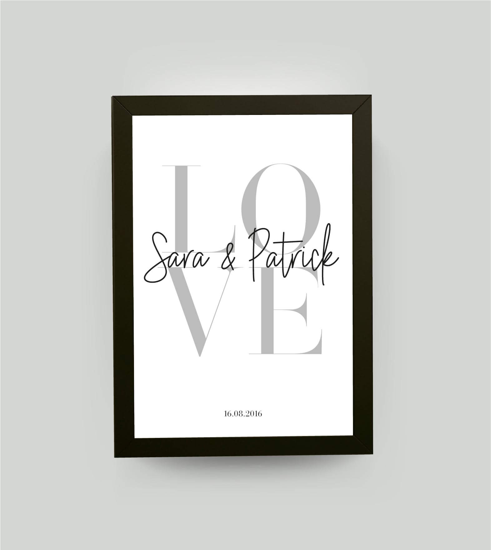 Personalisiertes Bild “LOVE”, Bildfarbe: Weiß, Bildgröße: 13x18cm, DIN A4, DIN A3, Bilderrahmen: Ohne Bilderrahmen, Bilderrahmen weiß ohne Passepartout, Bilderrahmen schwarz ohne Passepartout, Bilderrahmen weiß mit Passepartout, Bilderrahmen schwarz mit P