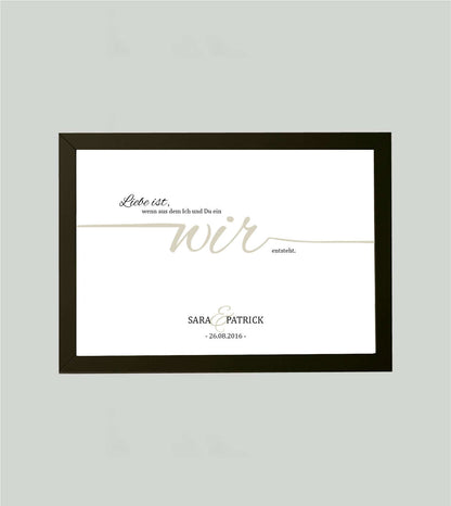 Personalisiertes Bild “Liebe ist… WIR”, Bildfarbe: Weiß, Bildgröße: 13x18cm, Bilderrahmen: Bilderrahmen schwarz ohne Passepartout, Copyright: 321geschenke.de