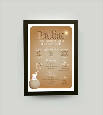Personalisiertes Babyposter “Mein erstes Jahr” in natur, DIN A4, mit Rahmen schwarz 21x30cm, ohne Passepartout, Copyright:321geschenke.de
