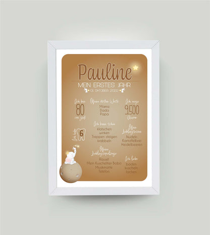 Personalisiertes Babyposter “Mein erstes Jahr” in natur, DIN A4, mit Rahmen weiß 21x30cm, ohne Passepartout, Copyright:321geschenke.de