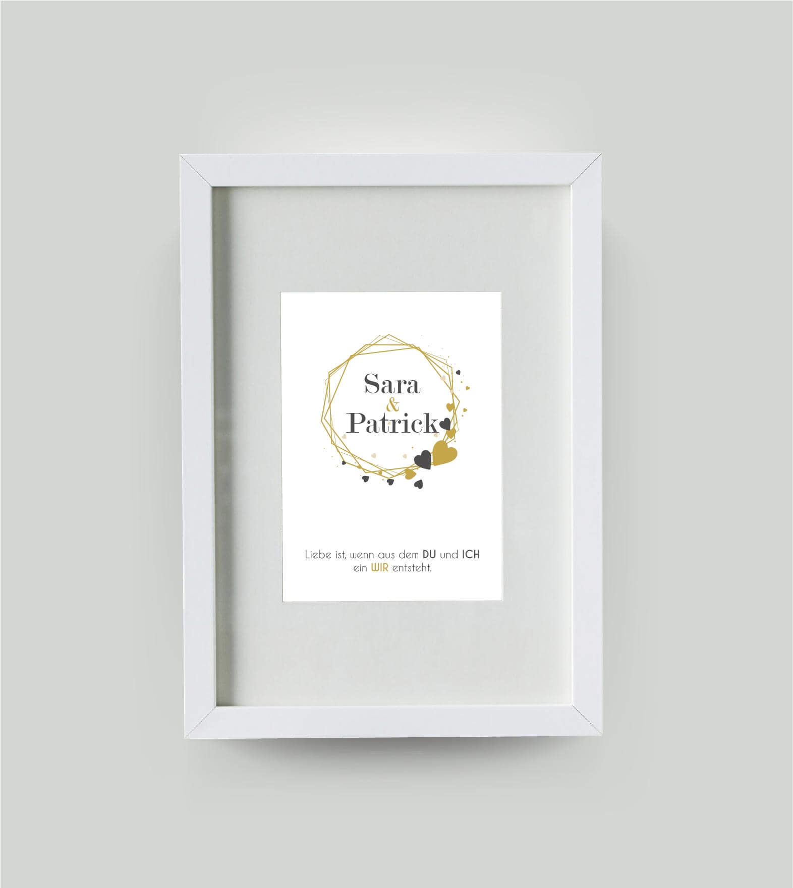 Personalisiertes Namensposter “DU und ICH”, Variante: Hochformt, Bildgröße: DIN A4, Bilderrahmen: Bilderrahmen weiß mit Passepartout, Copyright: 321geschenke.de