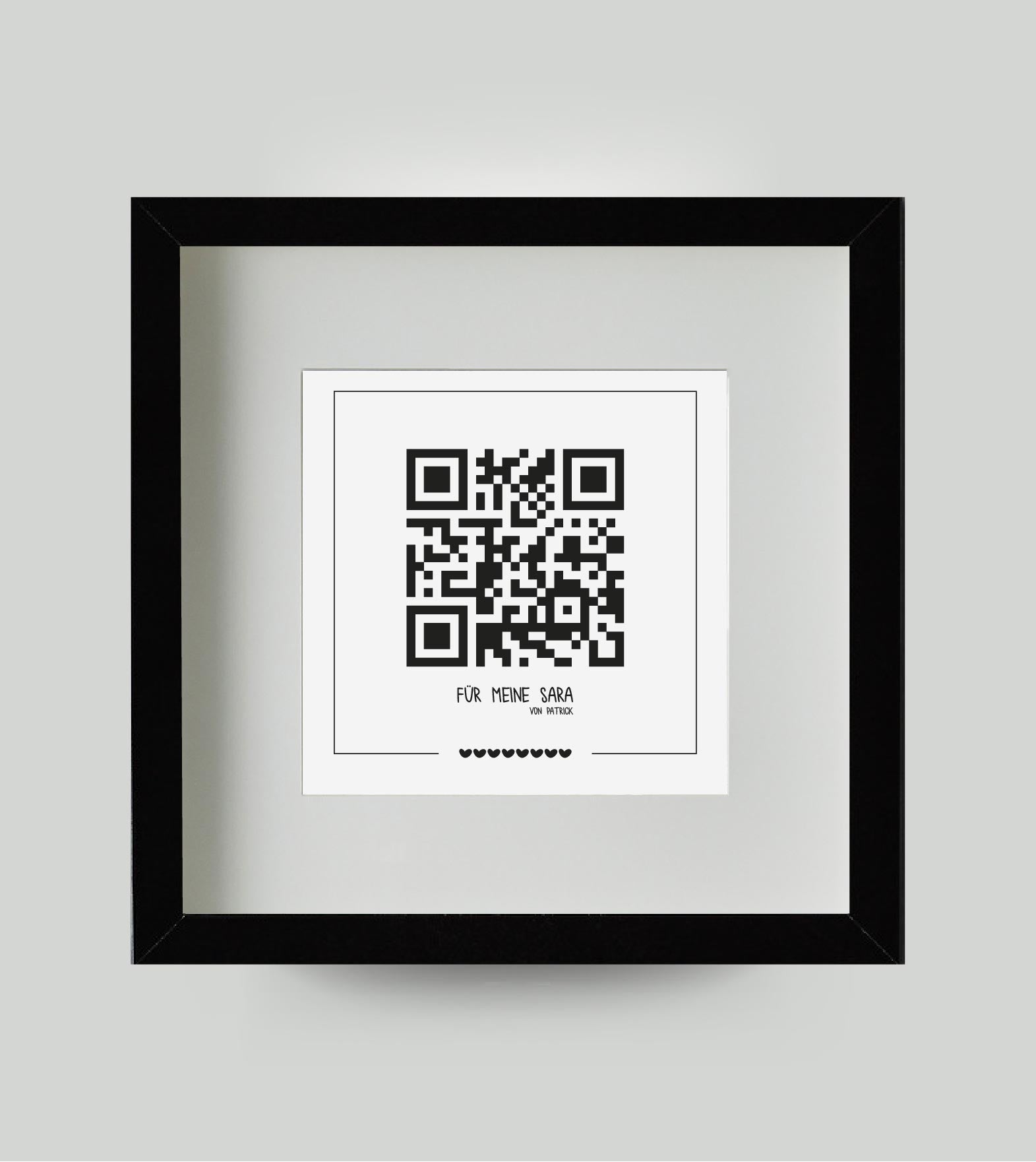 Personalisiertes Bild „QR-Code”, Bildgröße: 25x25cm (Bildausschnitt: 12x12cm), Bilderrahmen: Bilderrahmen schwarz mit Passepartout, , Copyright:321geschenke.de