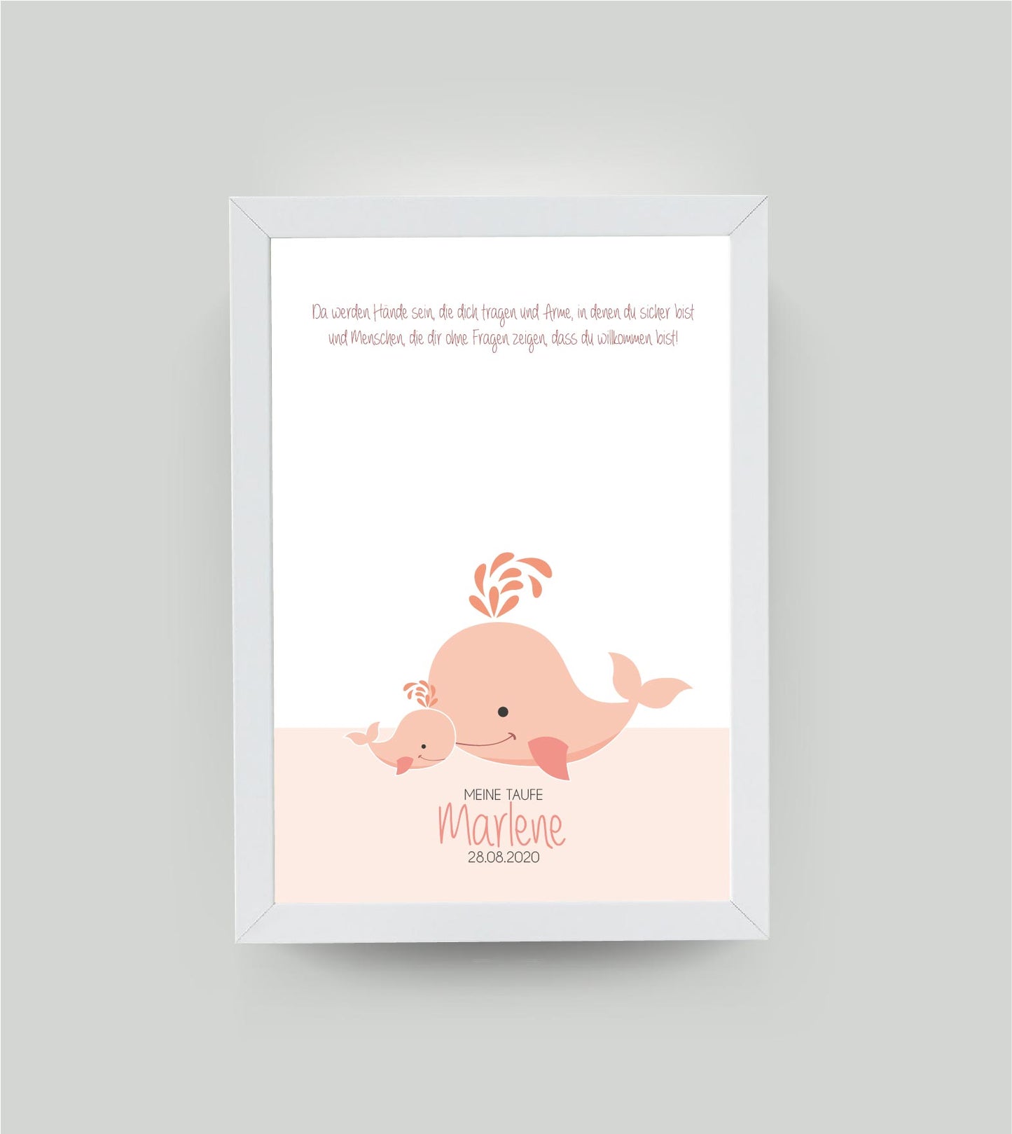 Personalisiertes Bild „Taufe Wal”, Bildfarbe: Rosa/Orange, Bildgröße: DIN A3, Bilderrahmen: Ohne Bilderrahmen, Copyright:321geschenke.de