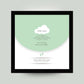 Personalisiertes Babyposter “Taufspruch” in grün, viereckig 25x25cm, mit Rahmen schwarz 27x27cm, ohne Passepartout