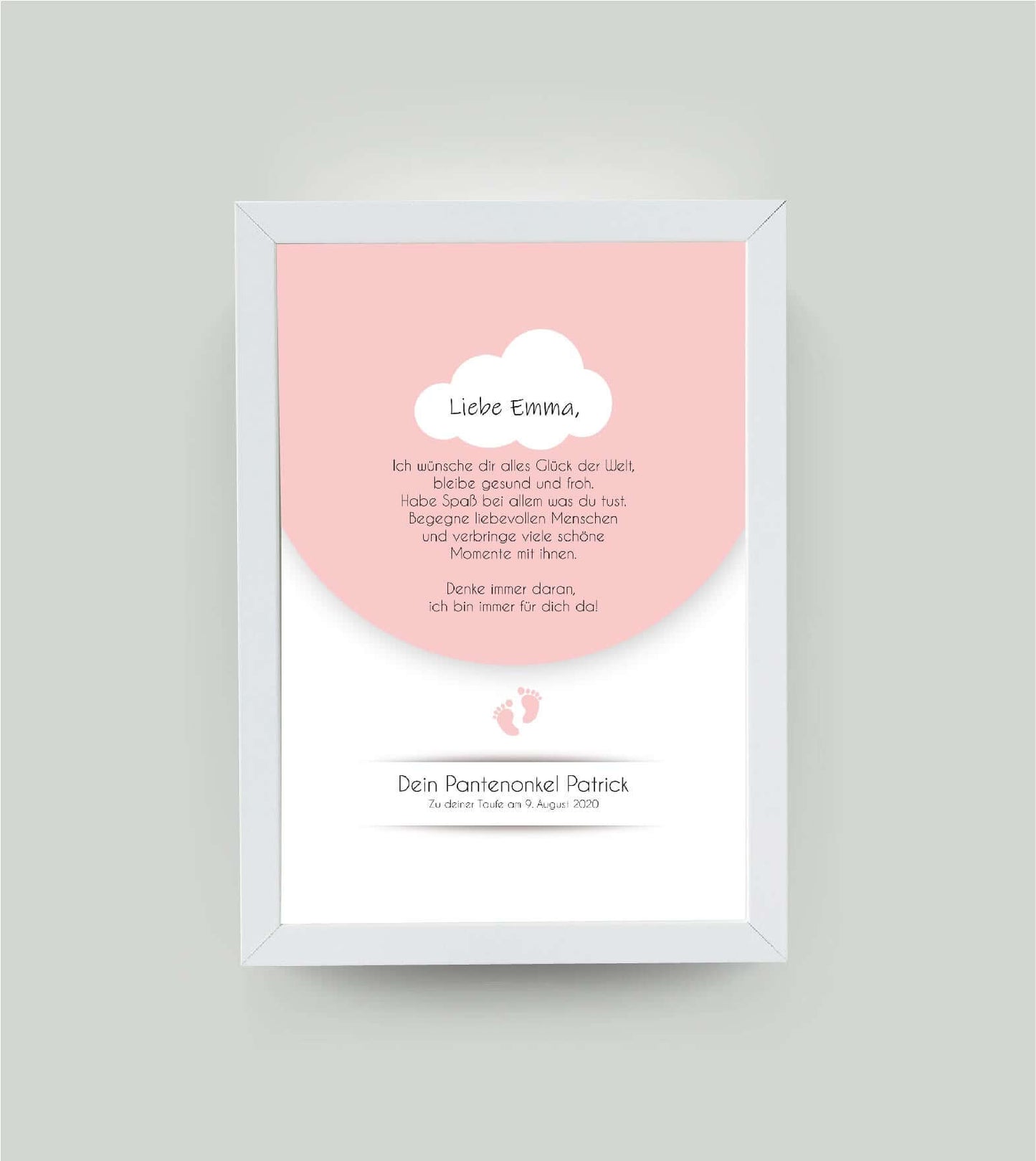 Personalisiertes Babyposter “Taufspruch” in rosa, DIN A4, mit Rahmen weiß 21x30cm, ohne Passepartout