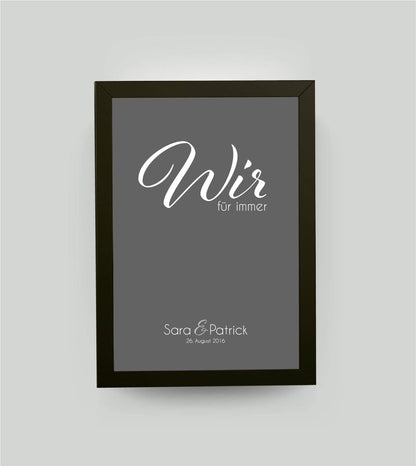 Personalisiertes Bild “WIR - für immer”, Bildfarbe: Anthrazit/Schwarz, Bildgröße: 13x18cm, Bilderrahmen: Bilderrahmen schwarz ohne Passepartout,Copyright: 321geschenke.de